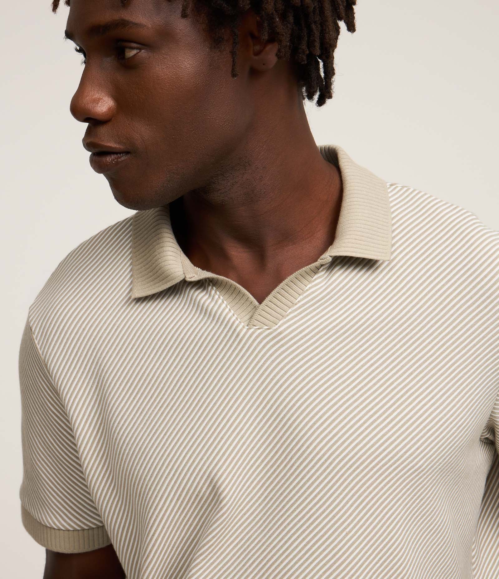 Camiseta Polo Comfort com Textura Diagonal Bege 4