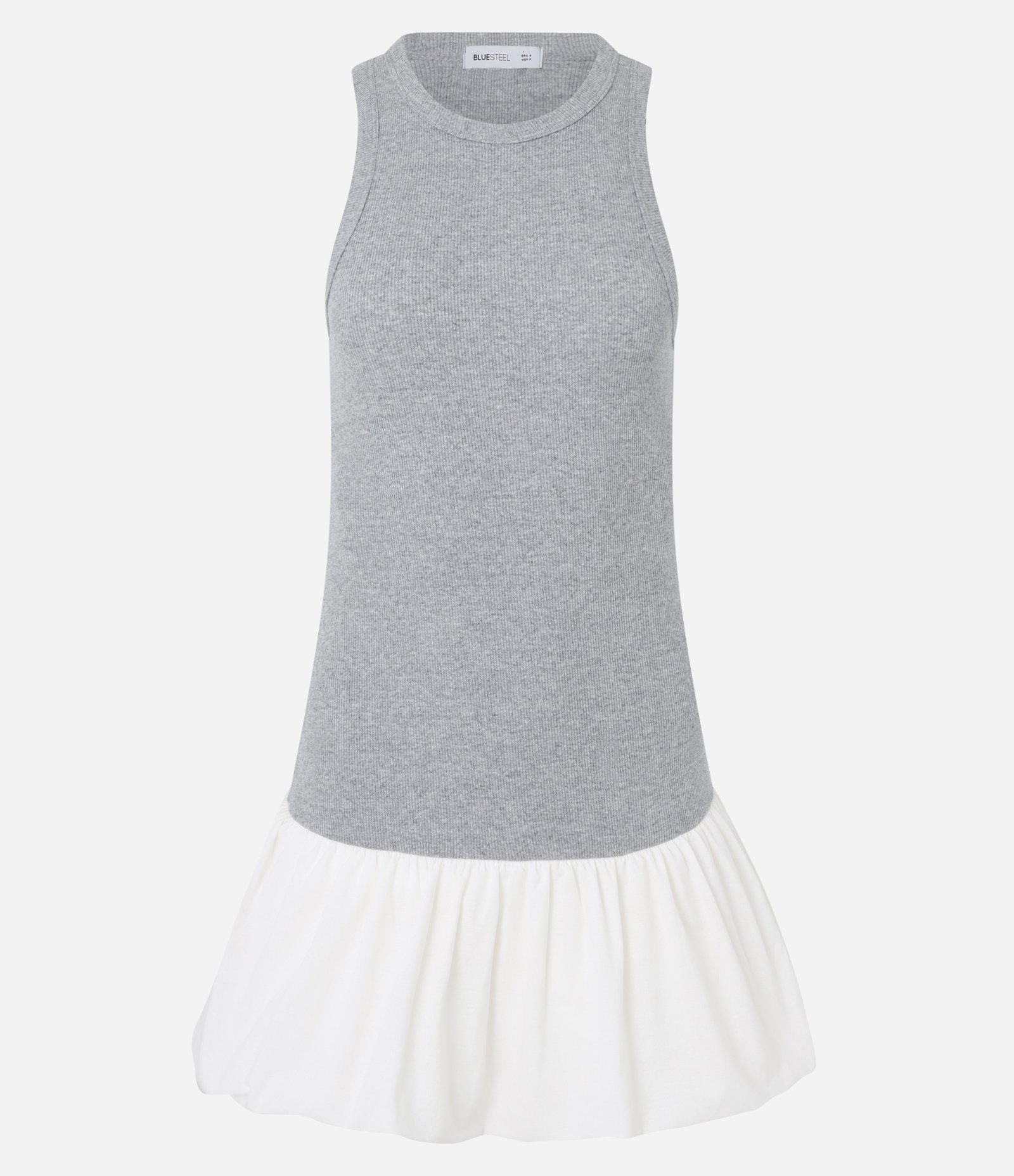 Vestido Curto Balonê em Ribana com Fundo Mescla Cinza 1