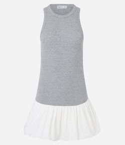 Vestido Curto Balonê em Ribana com Fundo Mescla