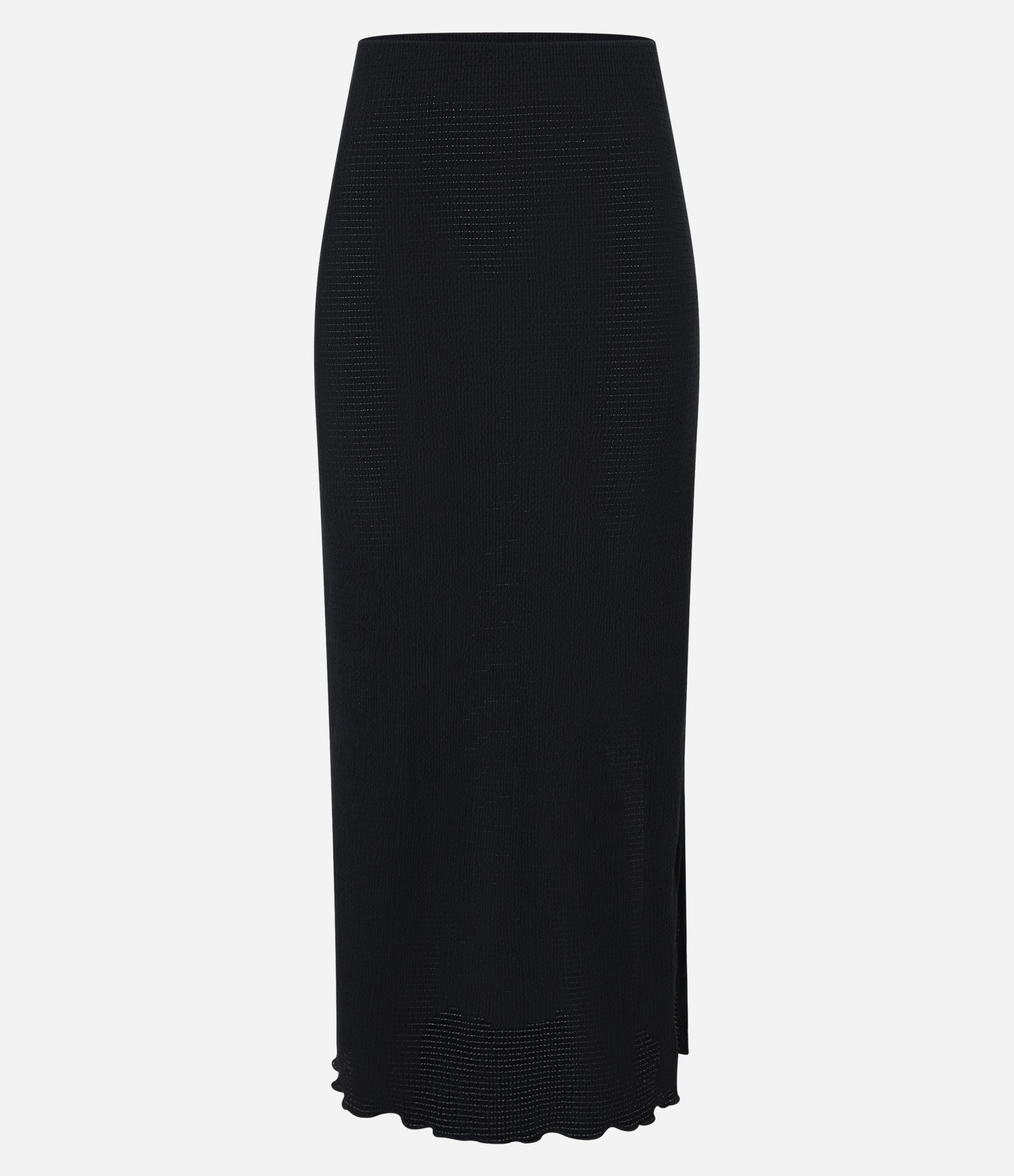 Saia Midi Texturizado com Fenda Lateral Preto 6