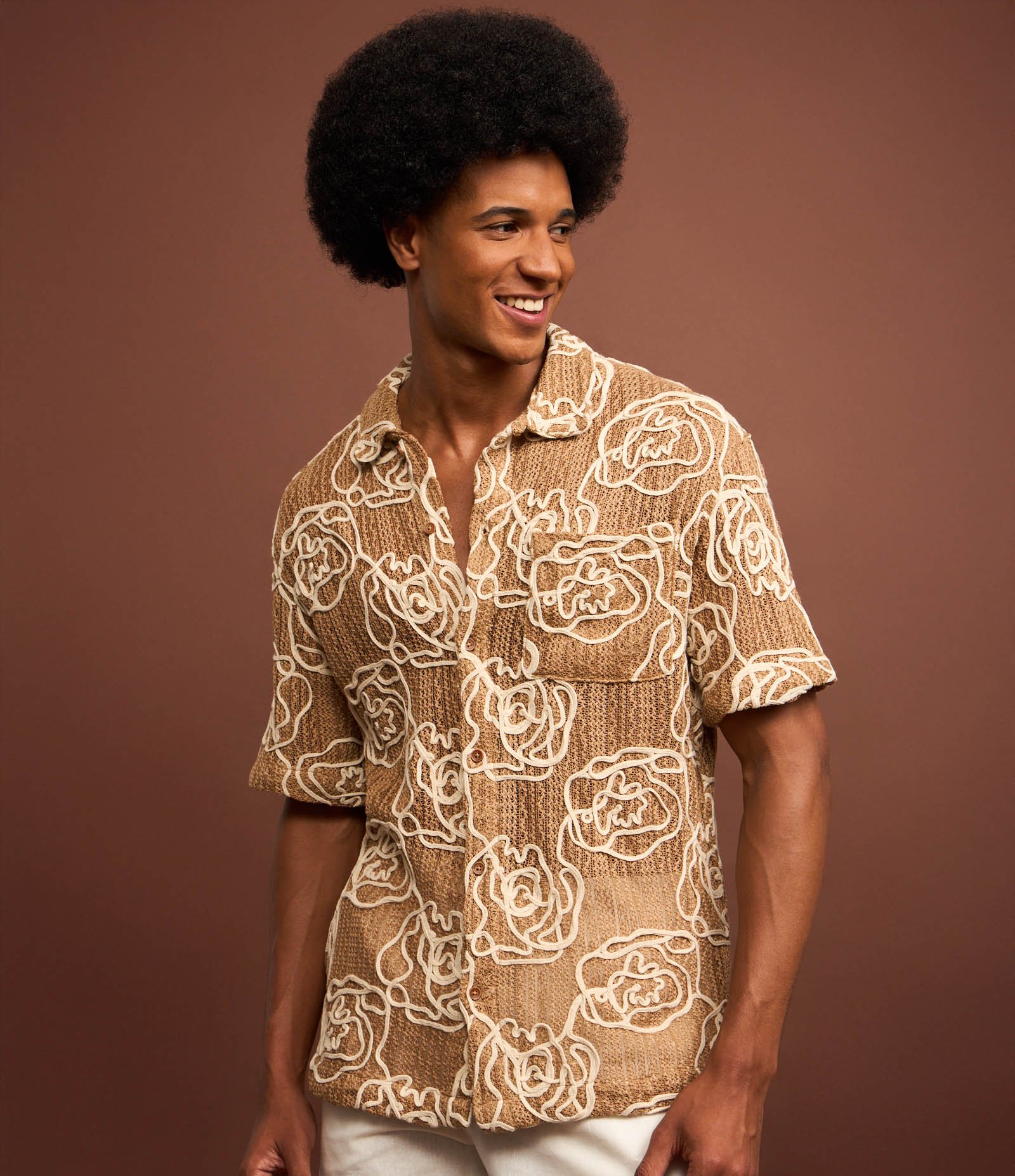 Camisa em Tricô com Textura Floral Bege 3