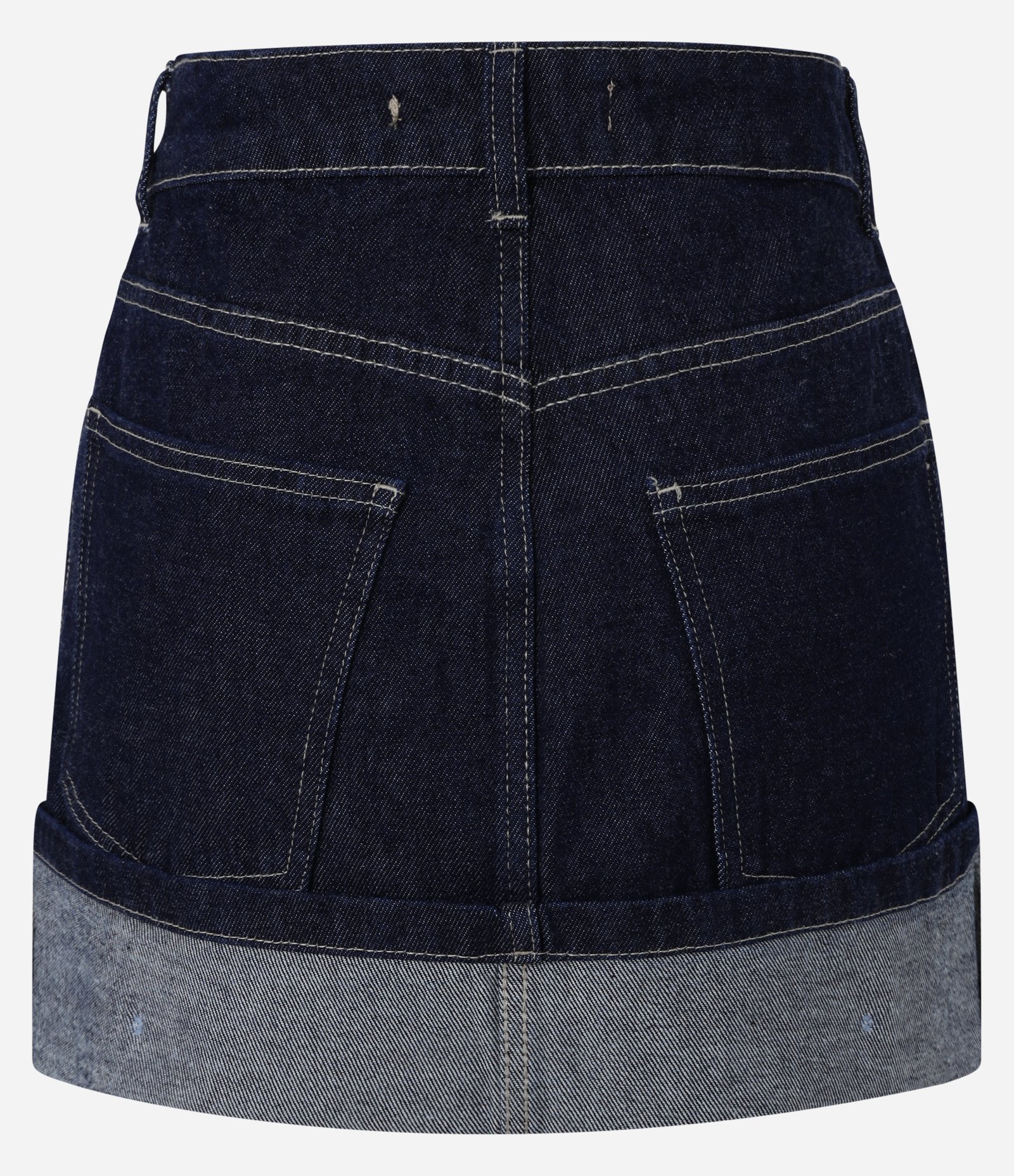 Saia Curta em Jeans com Barra Dobrada e Cintura Alta Azul Escuro 6