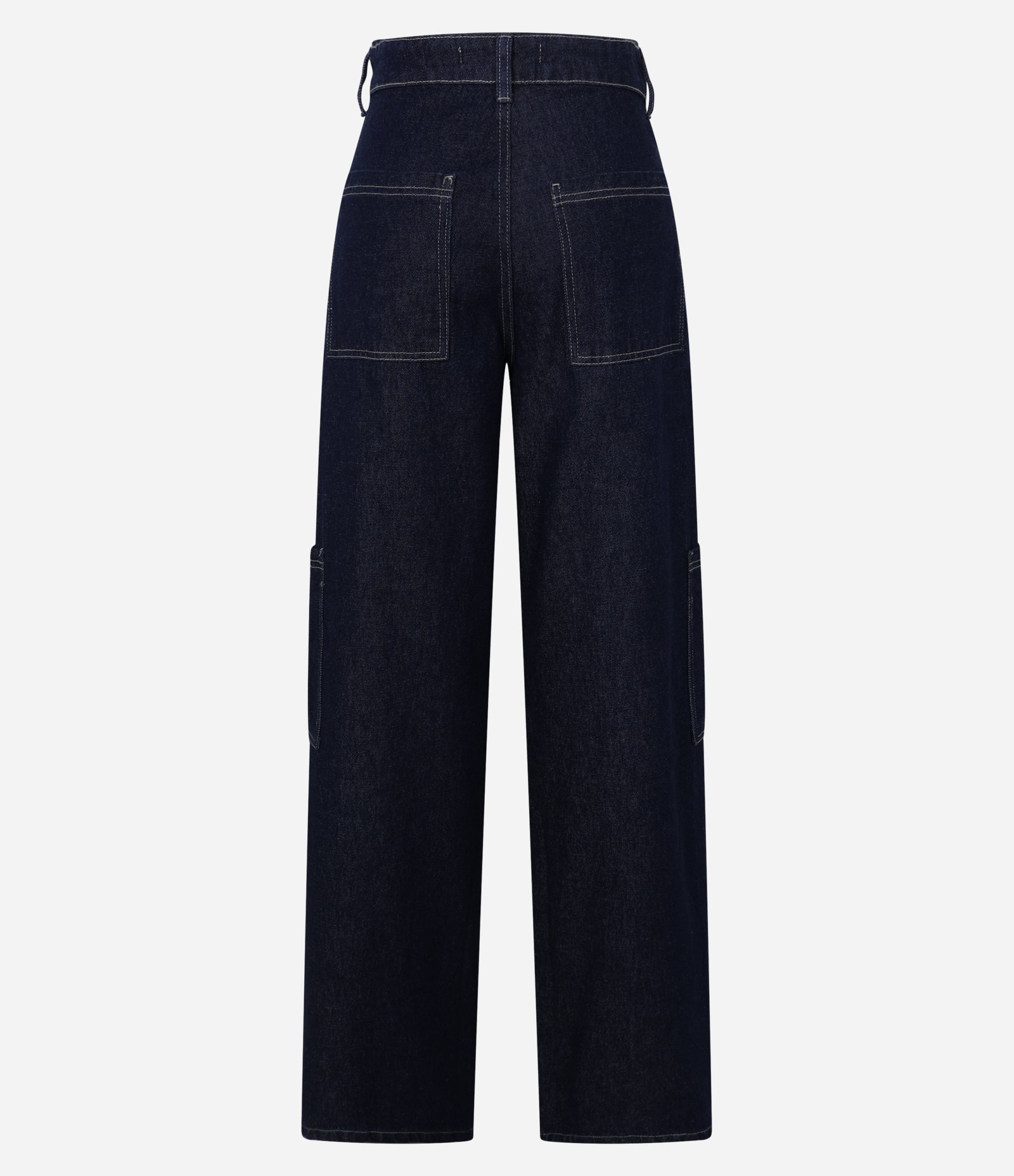 Calça Wide em Jeans com Recorte Transpassado e Bolso Cargo Azul Escuro 9