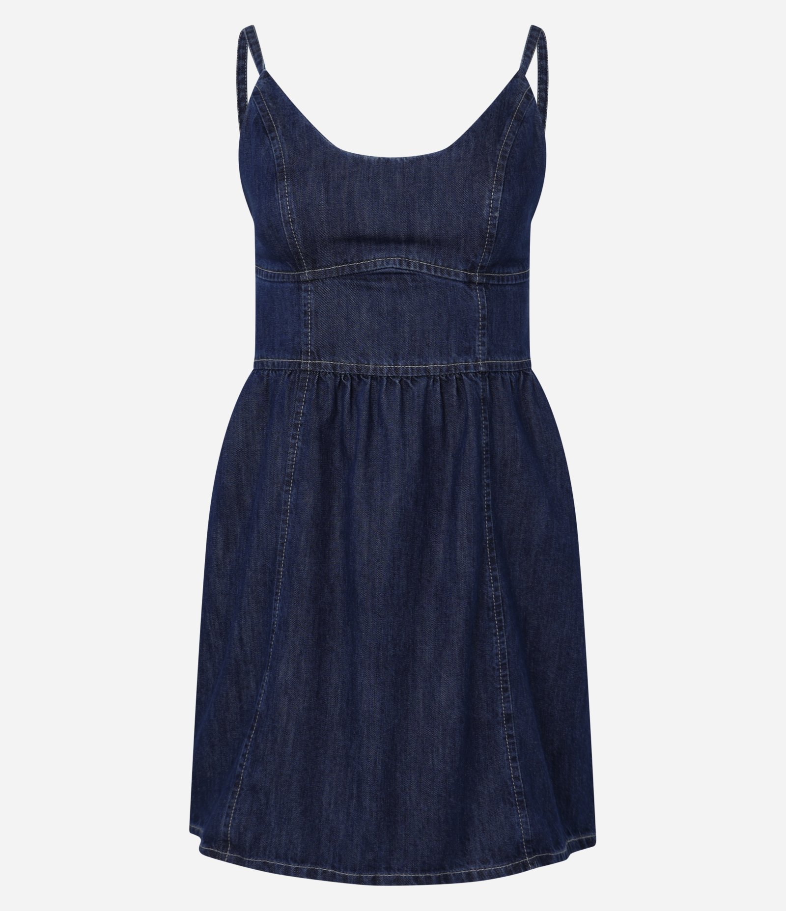 Vestido Curto em Jeans com Alcinha e Recorte no Busto Azul 6