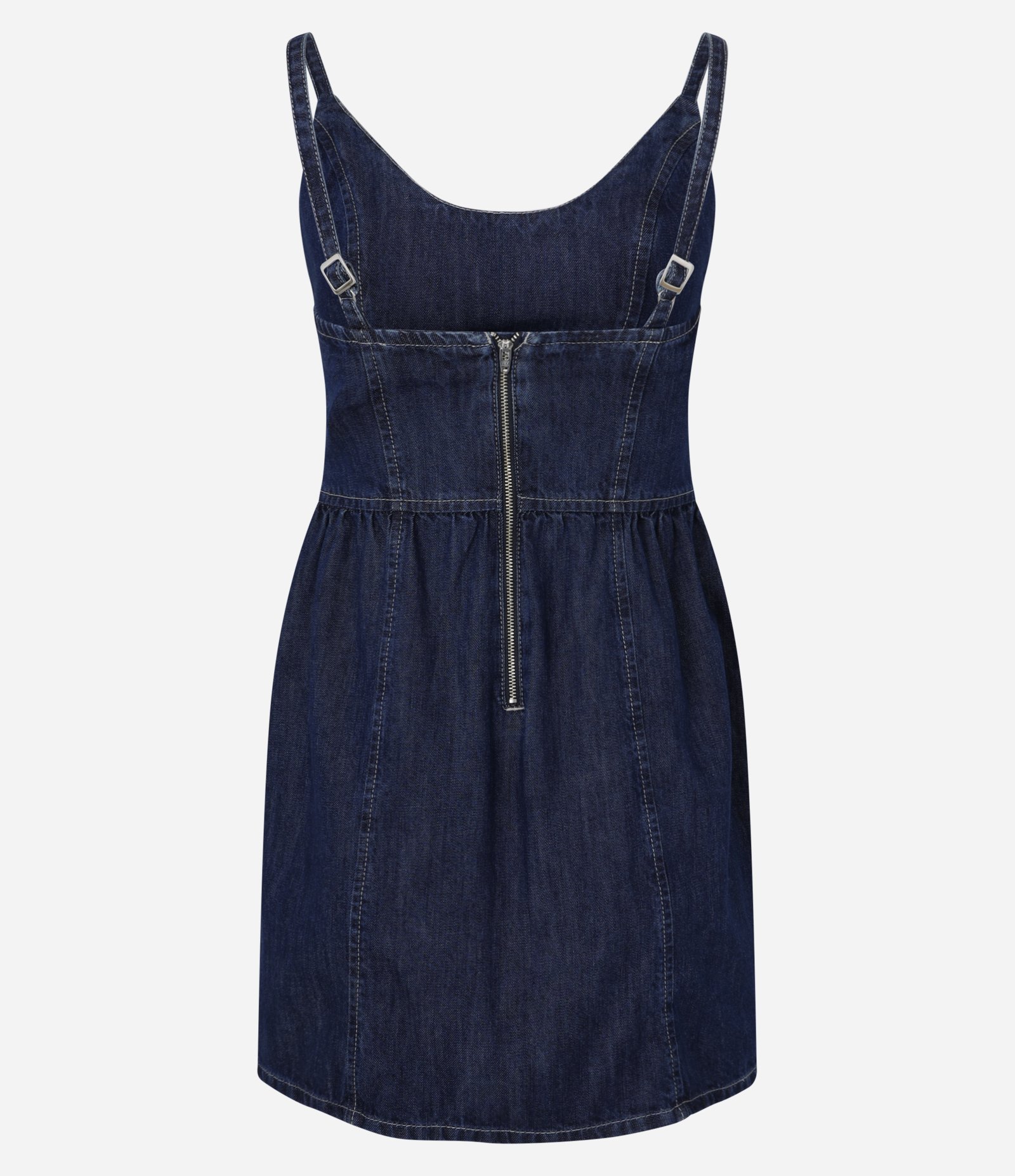 Vestido Curto em Jeans com Alcinha e Recorte no Busto Azul 7