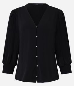 Blusa em Microfibra com Decote V e Lastex no Punho