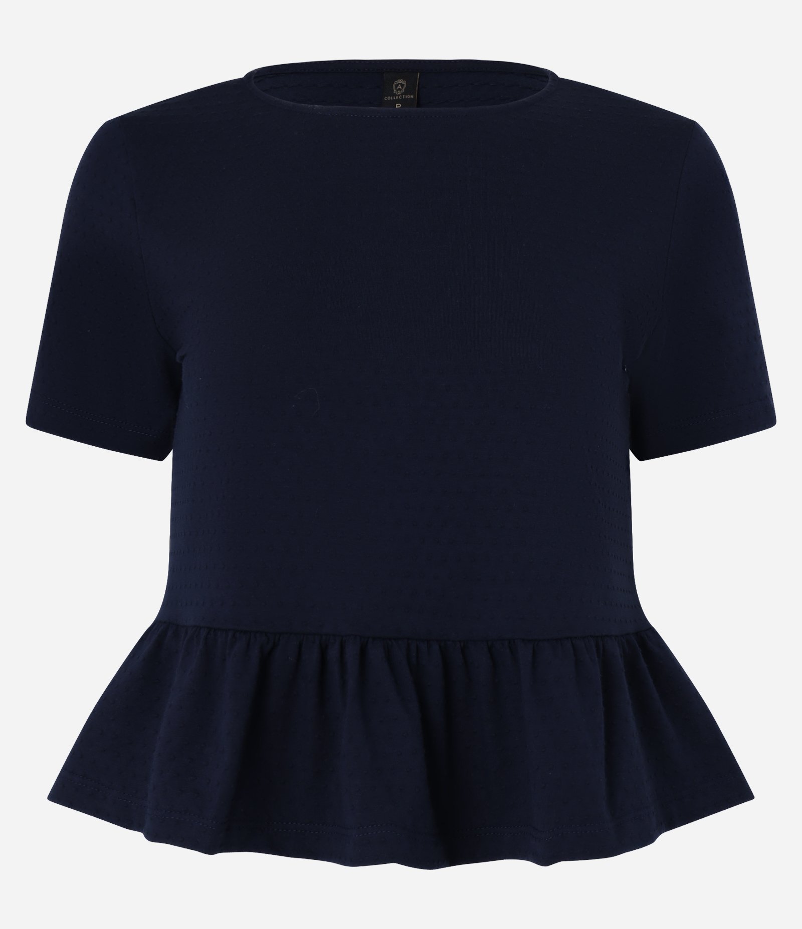 Blusa Curta em Algodão Texturizado com Babados na Barra Azul Marinho 4