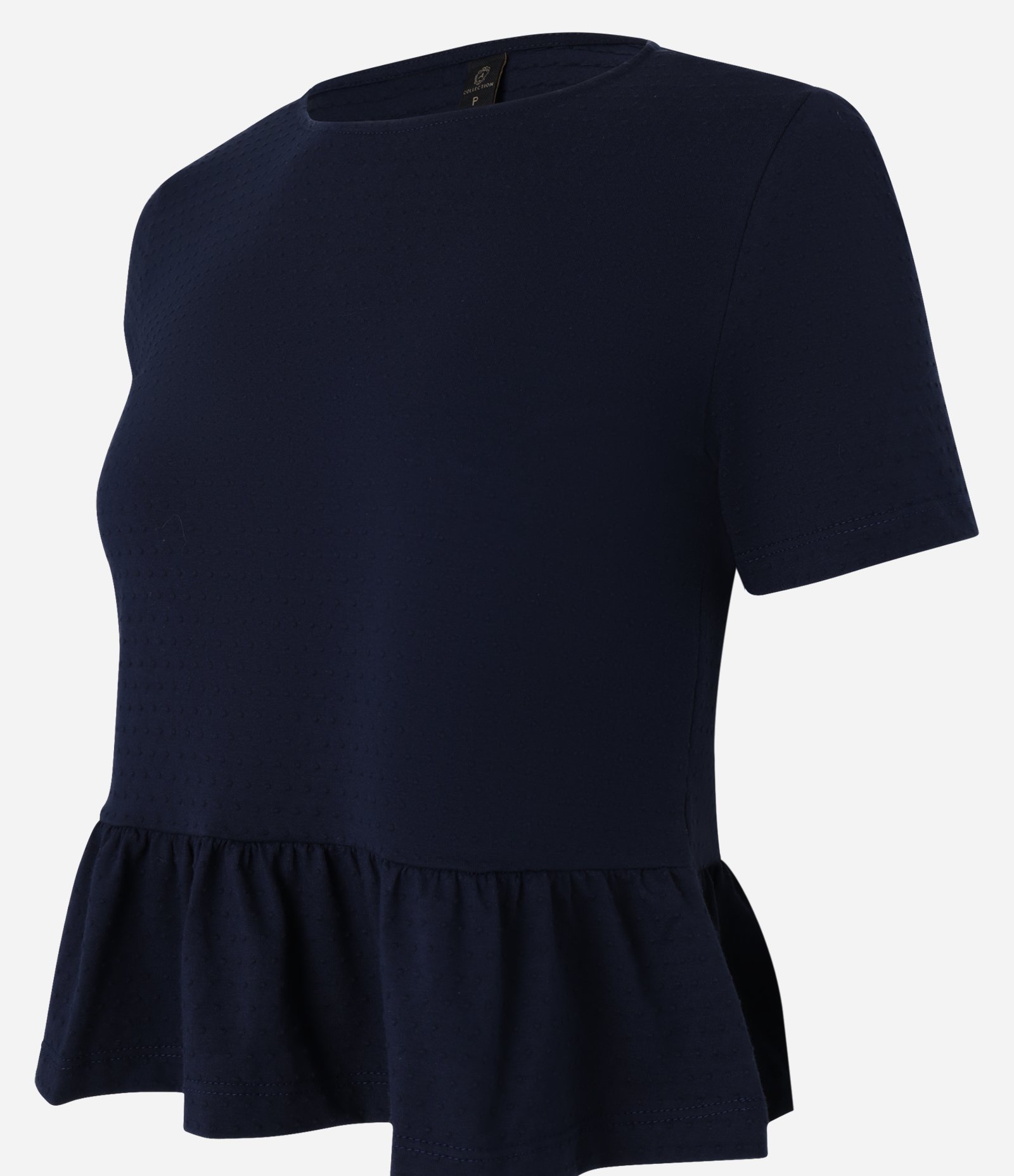 Blusa Curta em Algodão Texturizado com Babados na Barra Azul Marinho 5