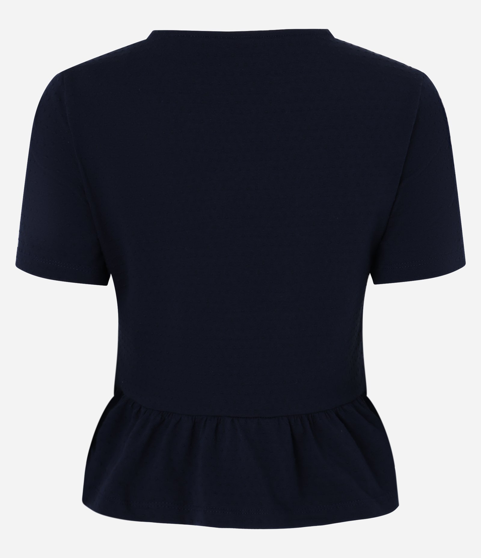 Blusa Curta em Algodão Texturizado com Babados na Barra Azul Marinho 6