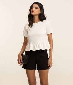 Blusa Curta em Algodão Texturizado com Babados na Barra