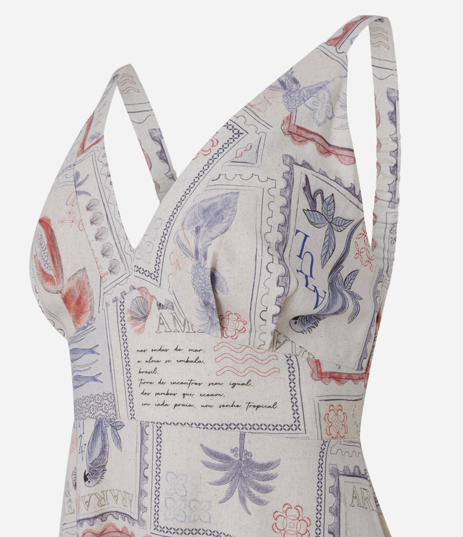 Vestido Evasê Midi em Linho e Viscose com Estampa Cartão Postal Multicores 2