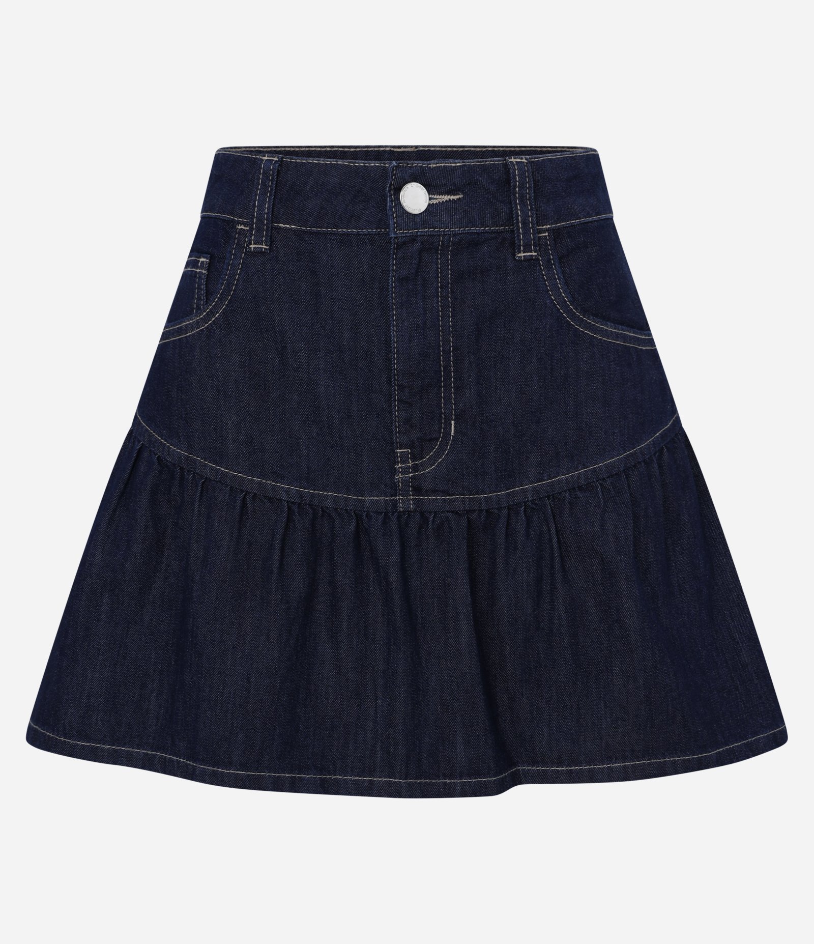 Saia Curta em Jeans com Babados na Barra Azul Escuro 5