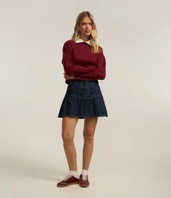 Saia Curta em Jeans com Babados na Barra