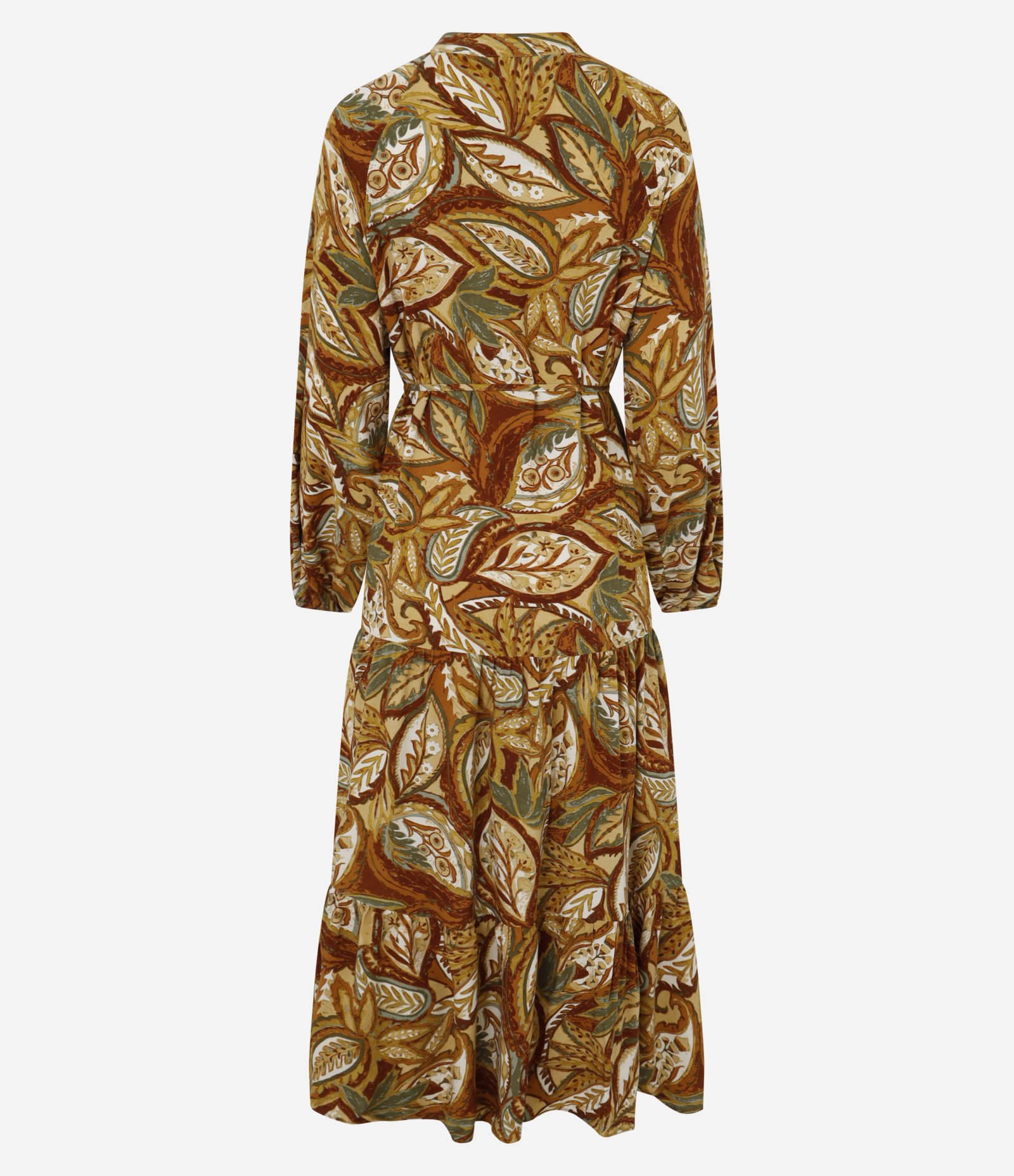 Vestido Midi com Abotoamento e Estampa Folhagem Marrom 7