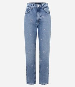 Calça Mom Comfort Jeans com Bordadinhos de Lacinhos