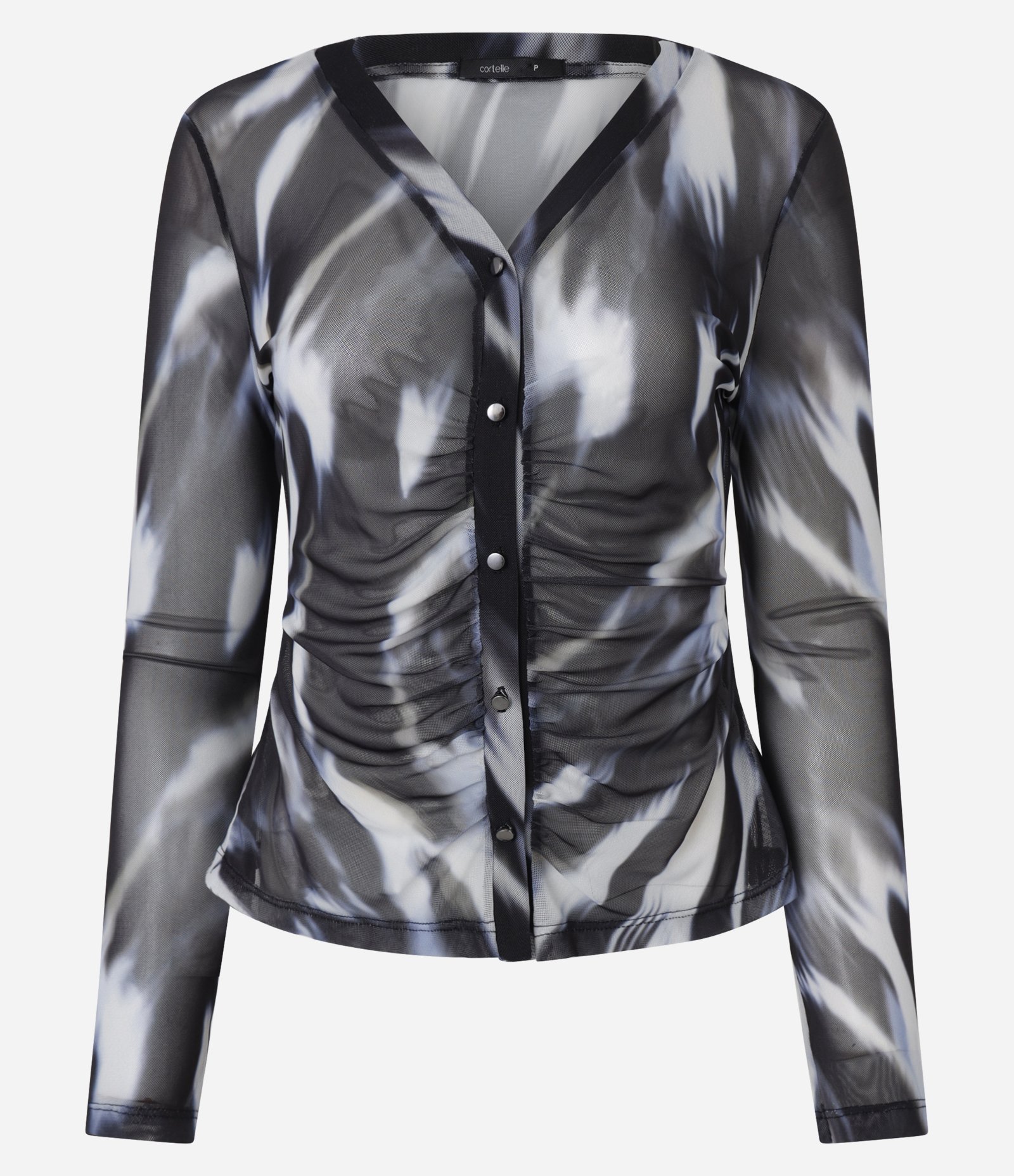 Camisa em Tule com Estampa Abstrata Preto/Branco 8