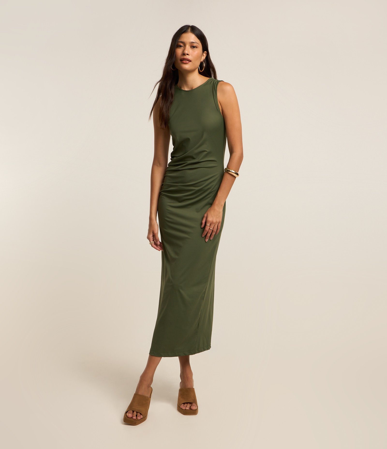 Vestido Longo em Microfibra com Franzido Lateral 1