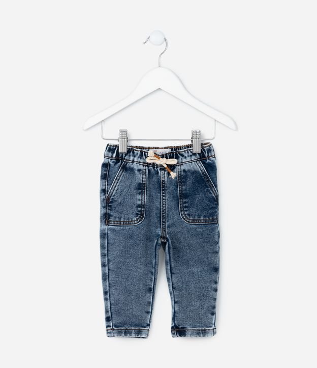Calça Infantil em Jeans Resinado com Cordão - Tam 0 a 18 meses