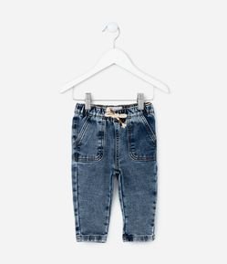 Calça Infantil em Jeans Estonado com Cordão - Tam 0 a 18 meses