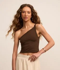 Blusa Cropped em Microfibra com Decote Um Ombro Só