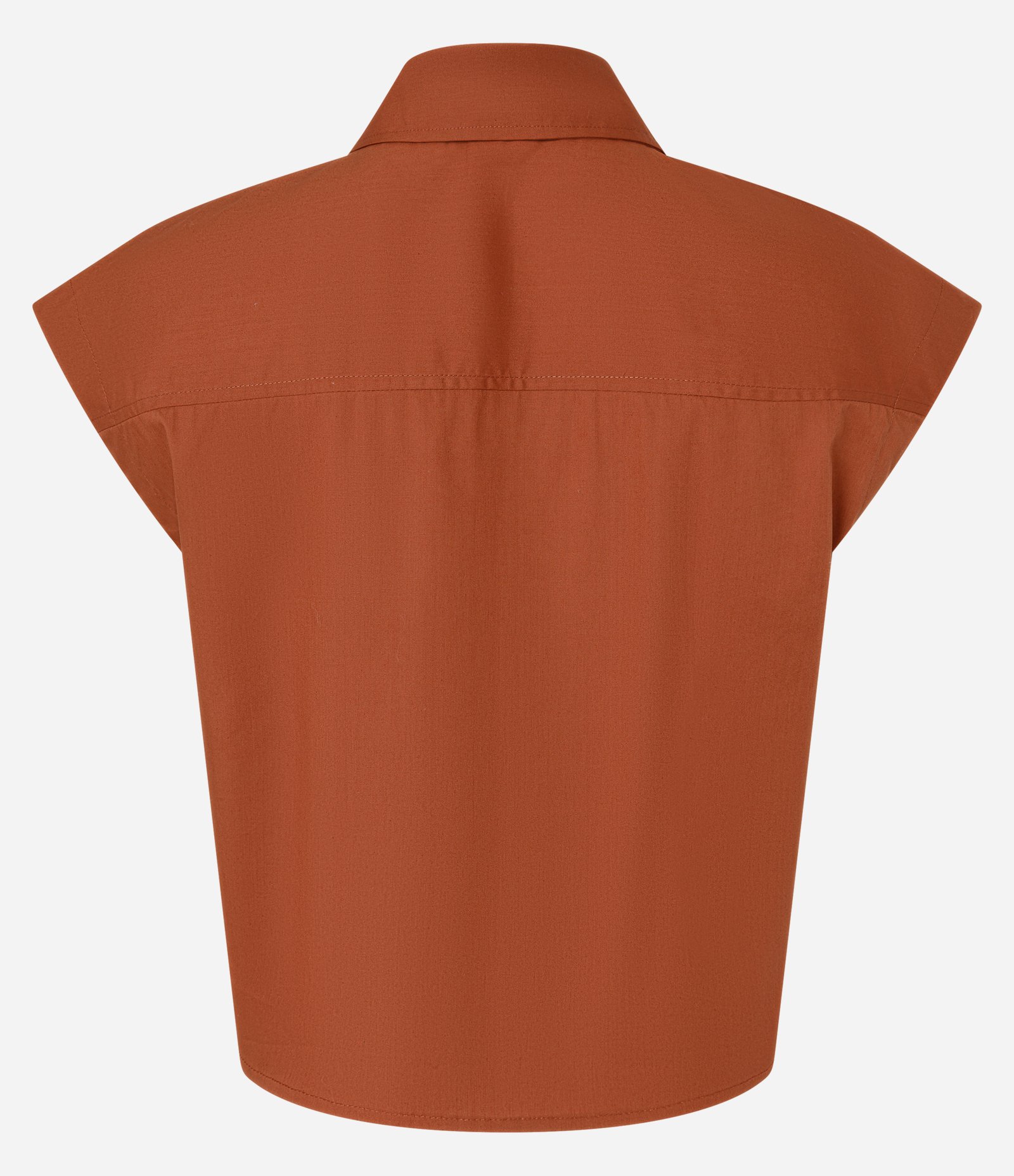Camisa em Tricoline sem Manga e com Bolso Marrom 5