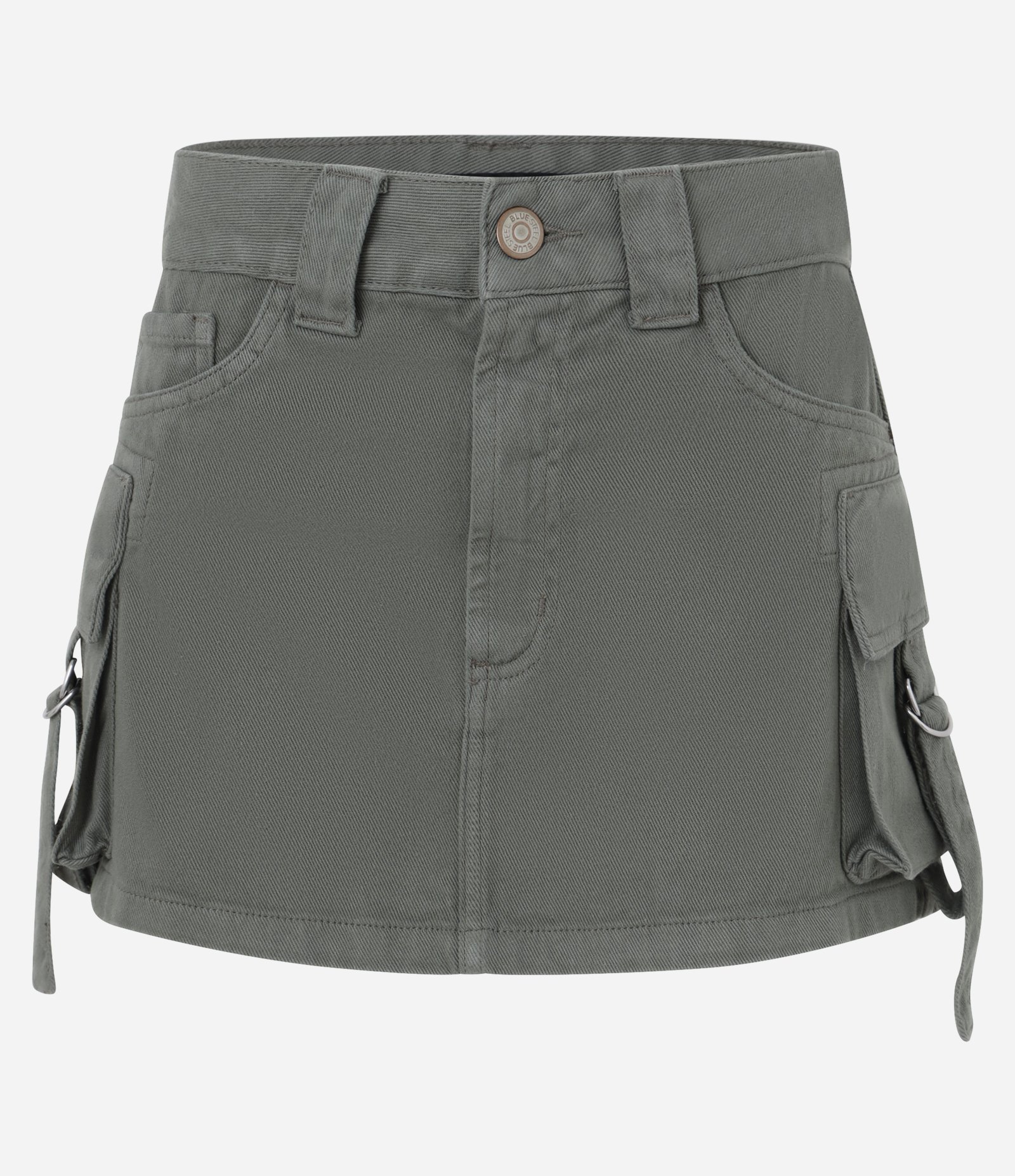 Saia Curta em Sarja com Bolsos Cargo e Fivelas Verde 5