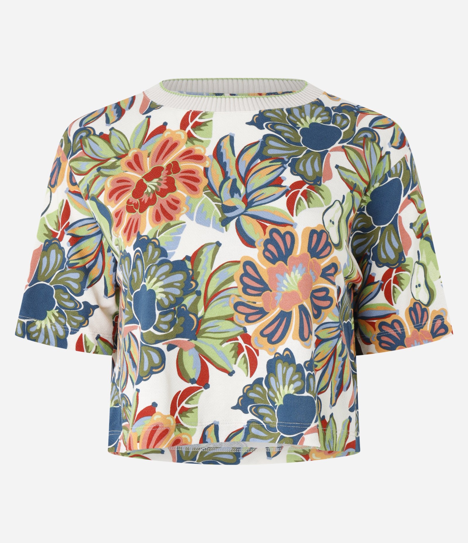 Blusa T-shirt Cropped com Gola em Tricô com Estampa Floral Multicores 4