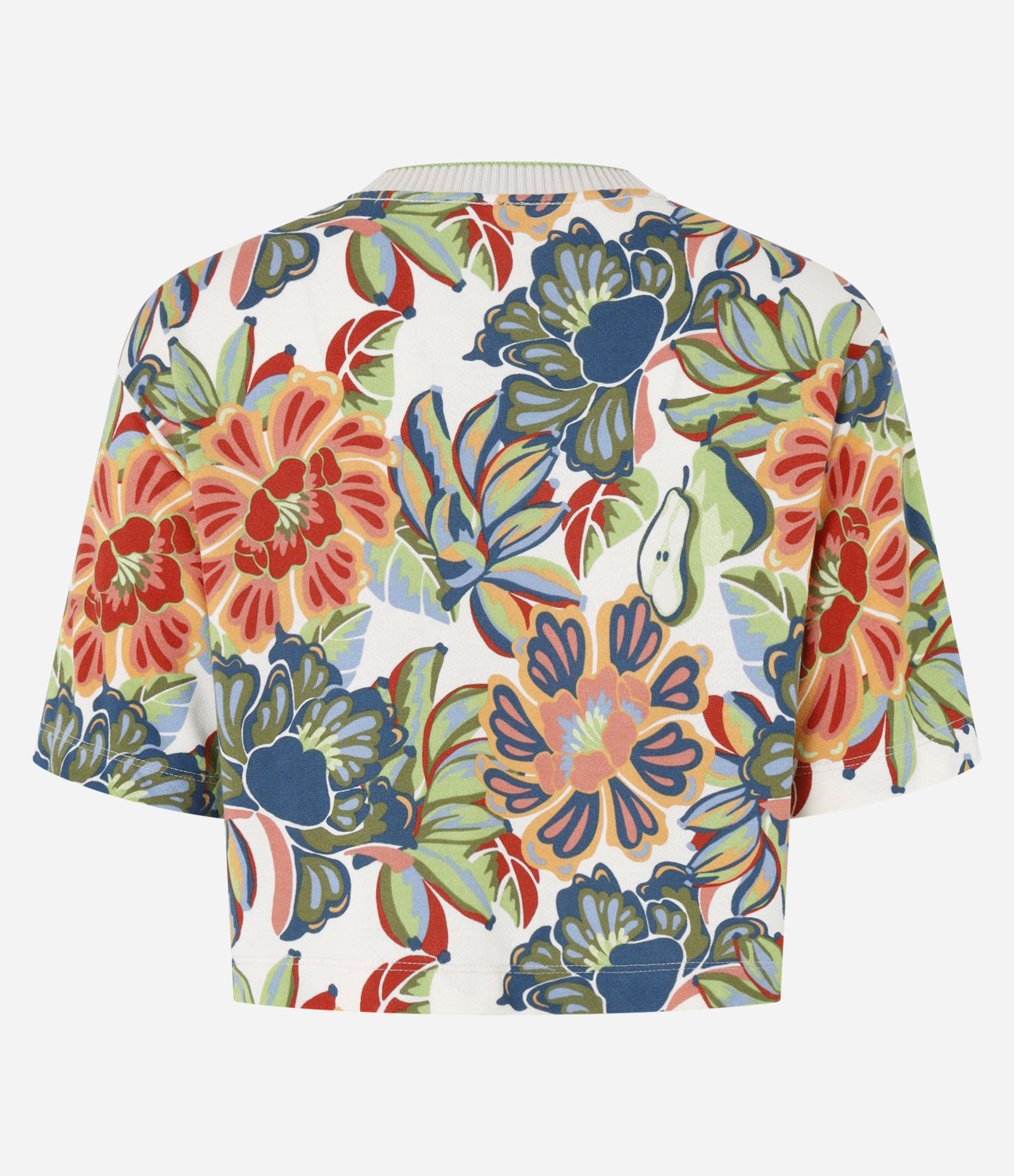Blusa T-shirt Cropped com Gola em Tricô com Estampa Floral Multicores 5