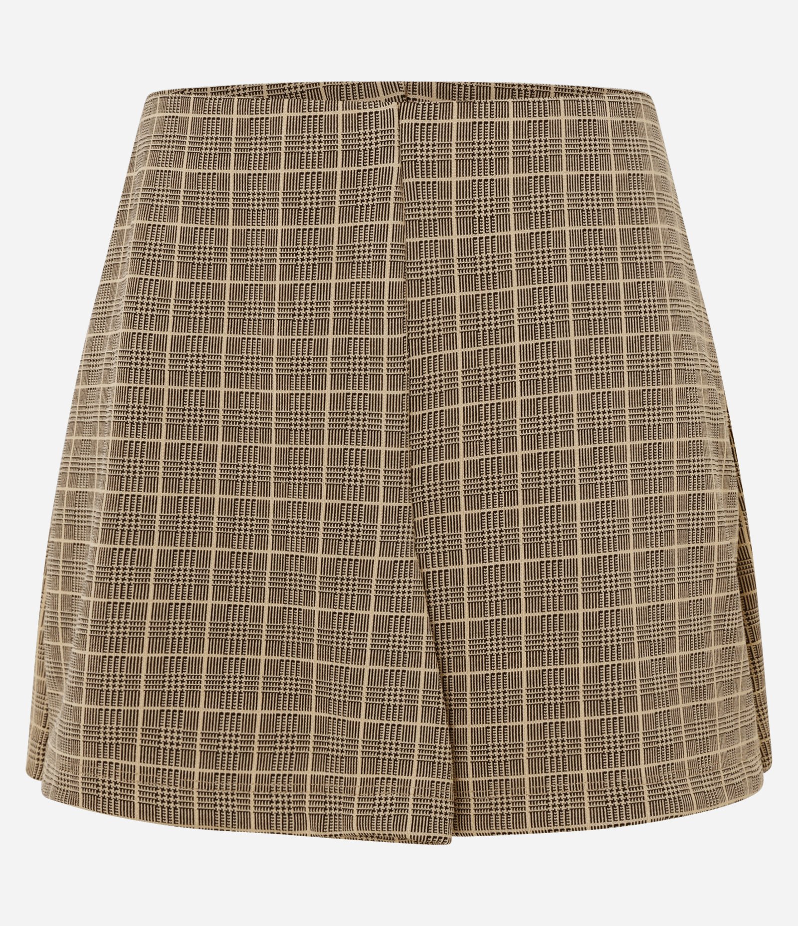 Short Saia Cintura Alta com Jacquard Xadrez Bege 5