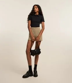 Short Saia Cintura Alta com Jacquard Xadrez