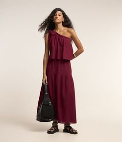 Vestido Midi Um Ombro Só com Babados