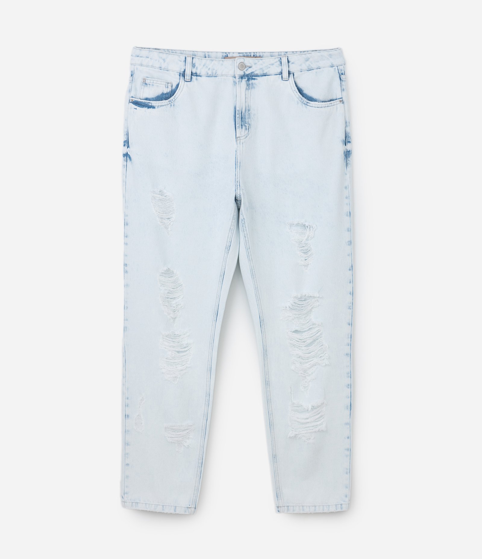 Calça Reta em Jeans com Rasgos na Perna Curve & Plus Size Azul 6