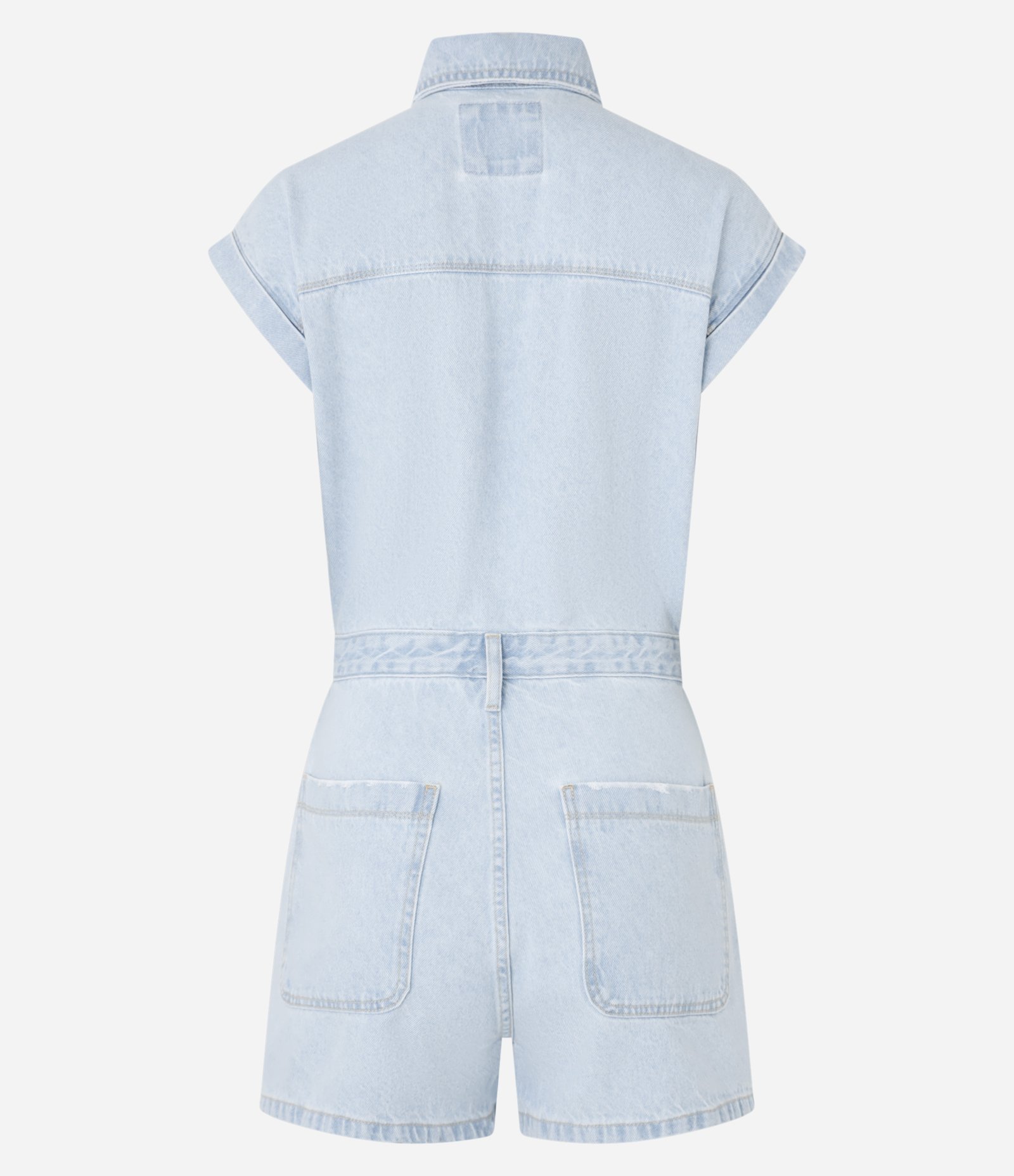 Macaquinho Curto em Jeans com Detalhe de Costura Azul 5