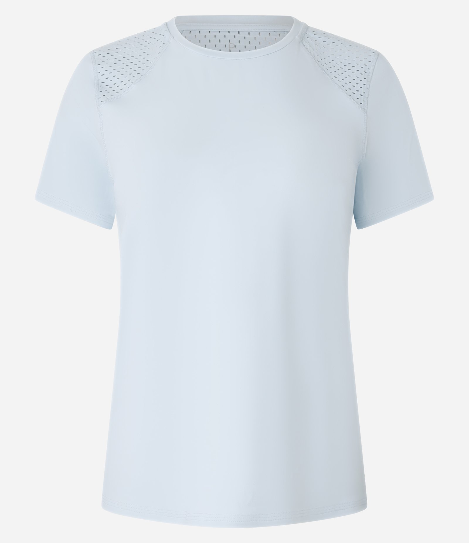 Camiseta Esportiva em Poliamida com Recortes em Tela Azul Pastel 1