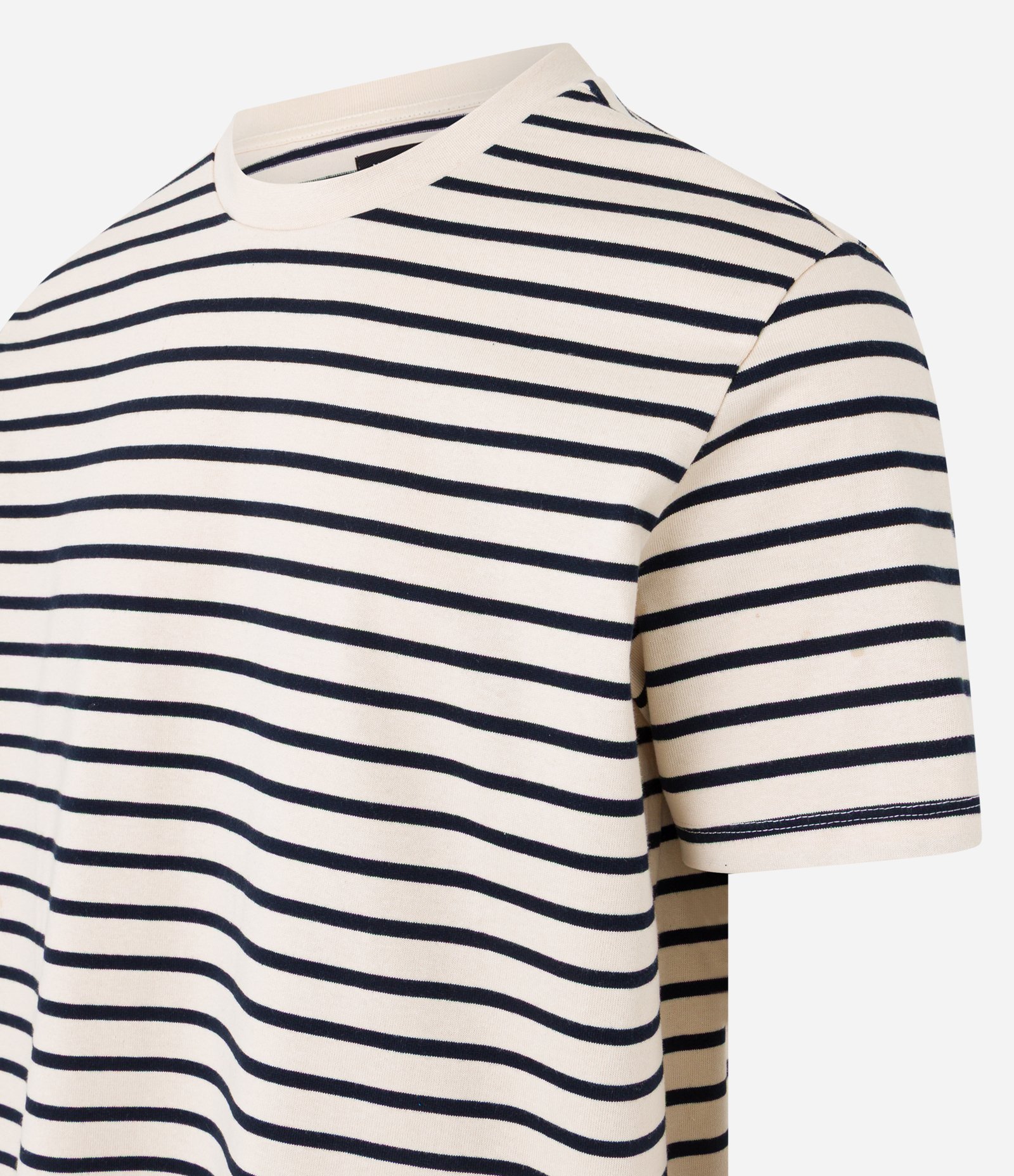 Camiseta Comfort em Malhão com Listras Bege/Azul Marinho 6