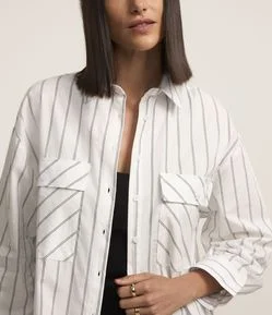 Camisa Manga Longa em Tricoline com Listras