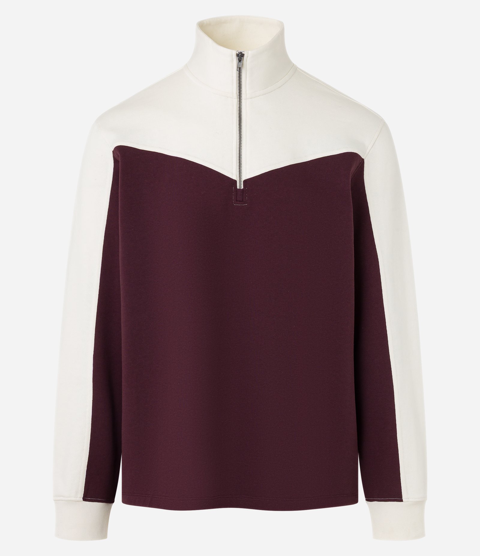 Casaco em Algodão Gola Alta com Zíper Bicolor Off white/Vinho