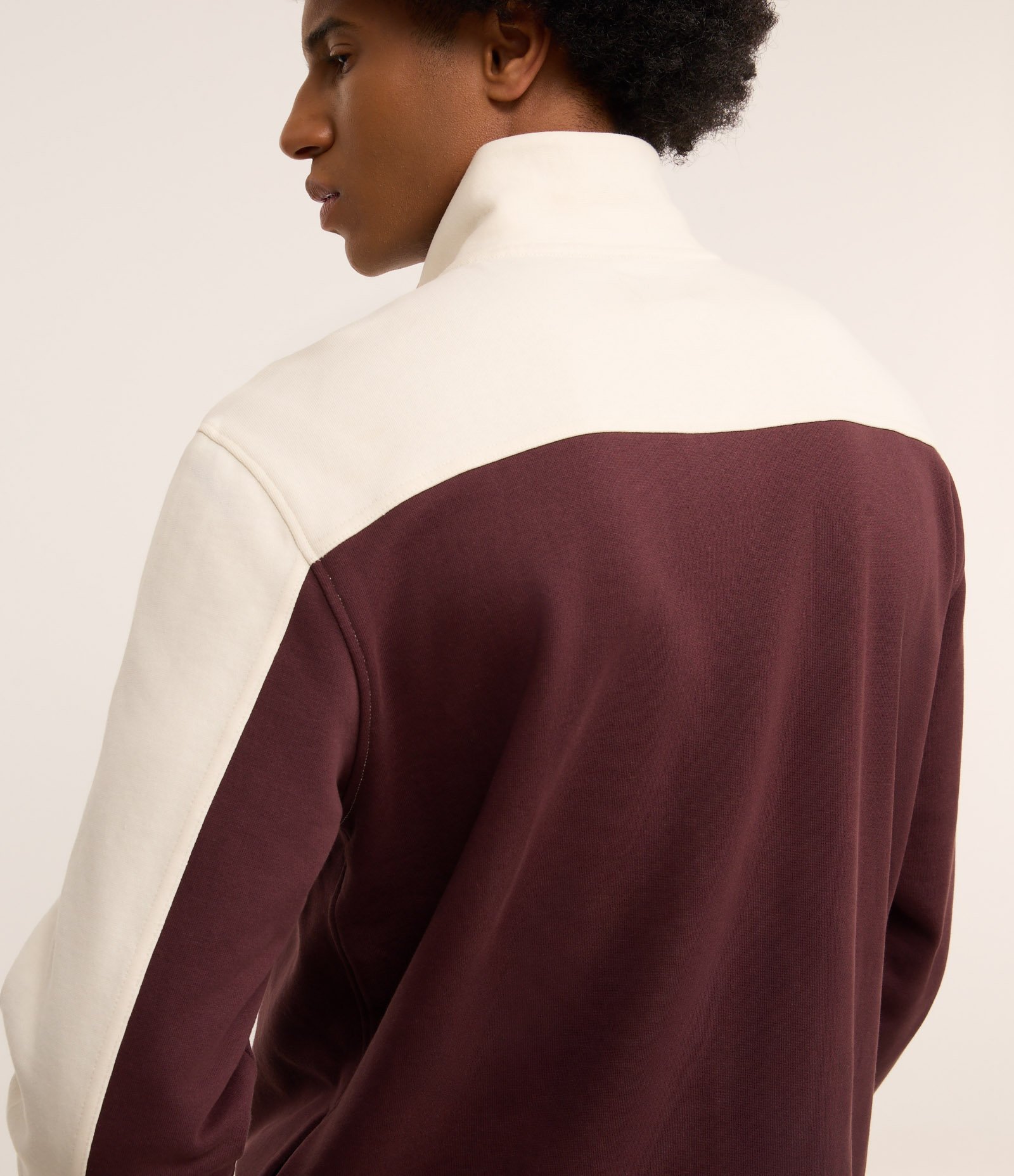 Casaco em Algodão Gola Alta com Zíper Bicolor Off white/Vinho 6