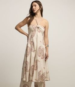 Túnica Alongada em Viscose com Estampa Geométrica e Gola halter