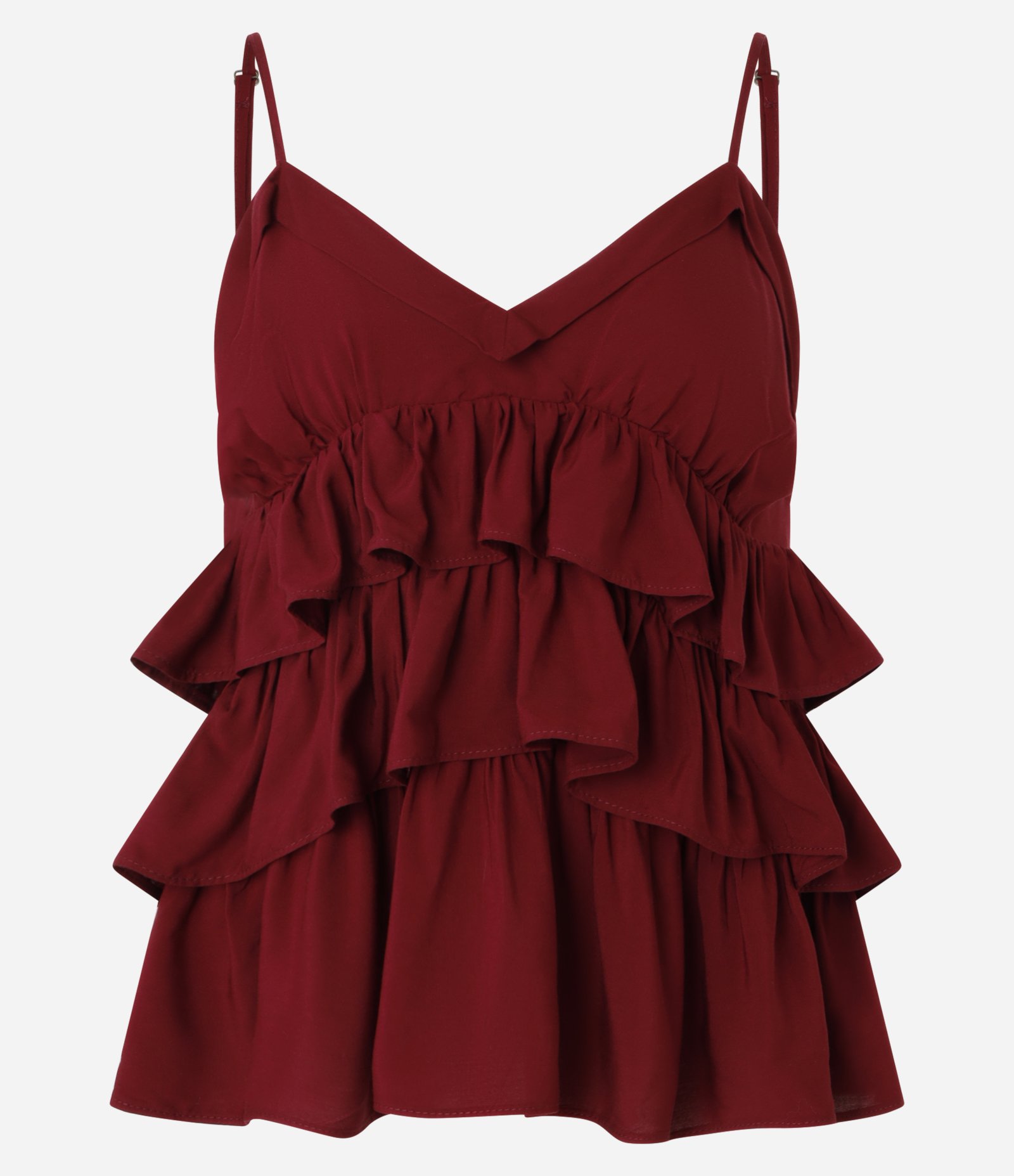 Blusa de Alça em Viscose com Babados Sobrepostos Vermelho 8