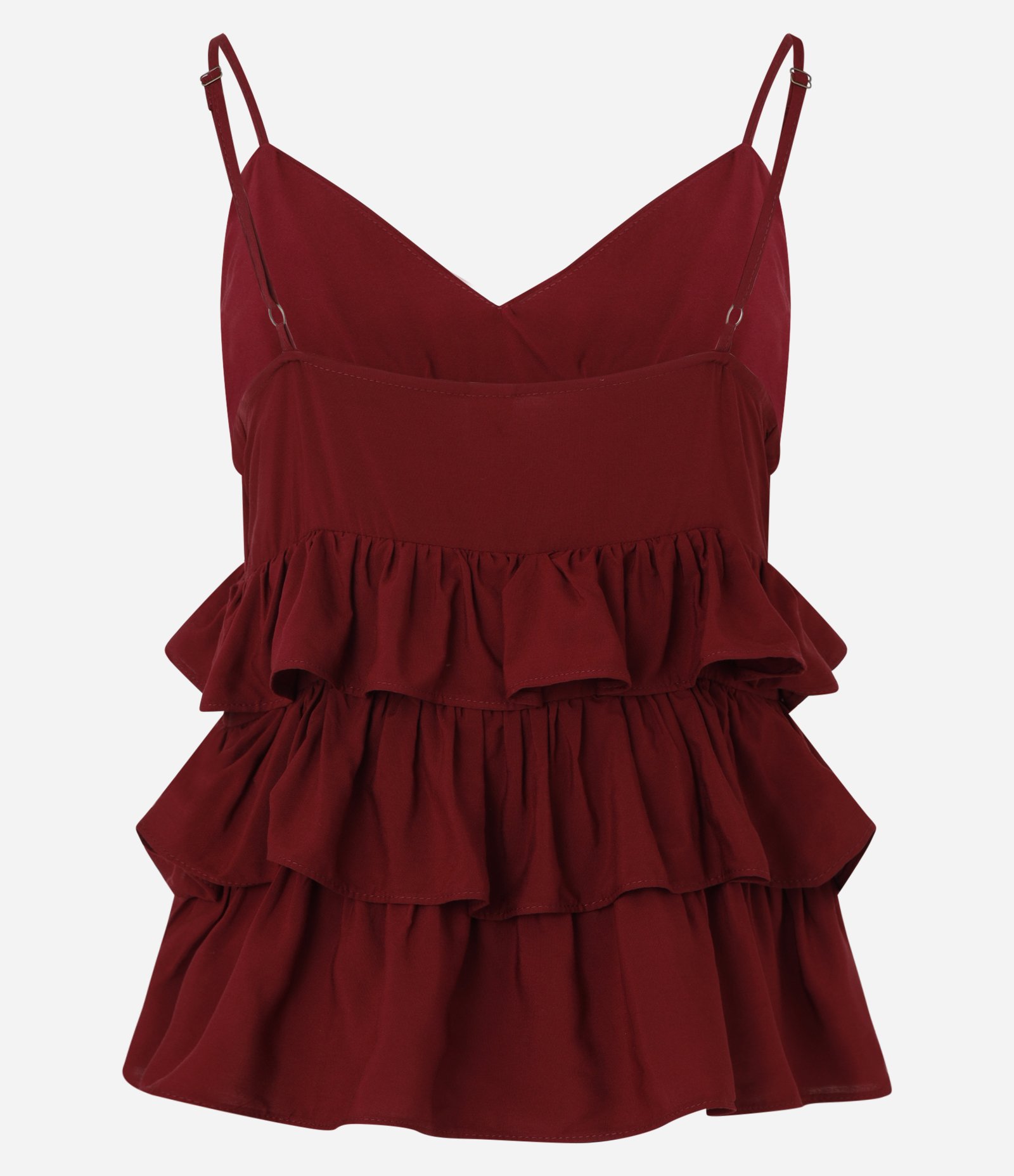 Blusa de Alça em Viscose com Babados Sobrepostos Vermelho 9