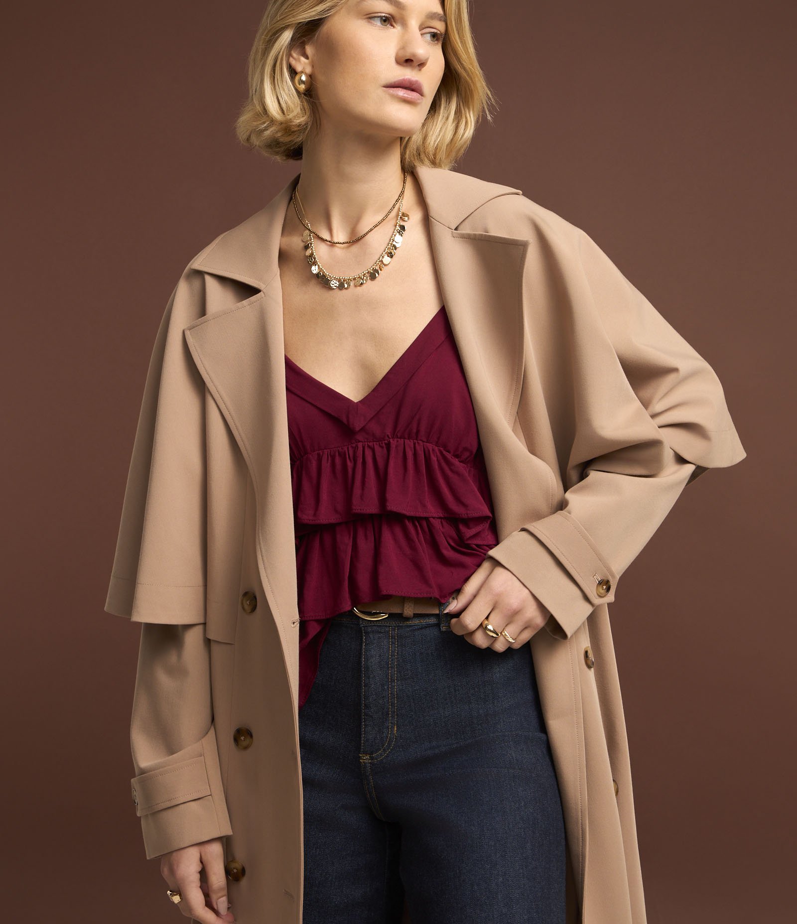 Blusa de Alça em Viscose com Babados Sobrepostos Vermelho 6