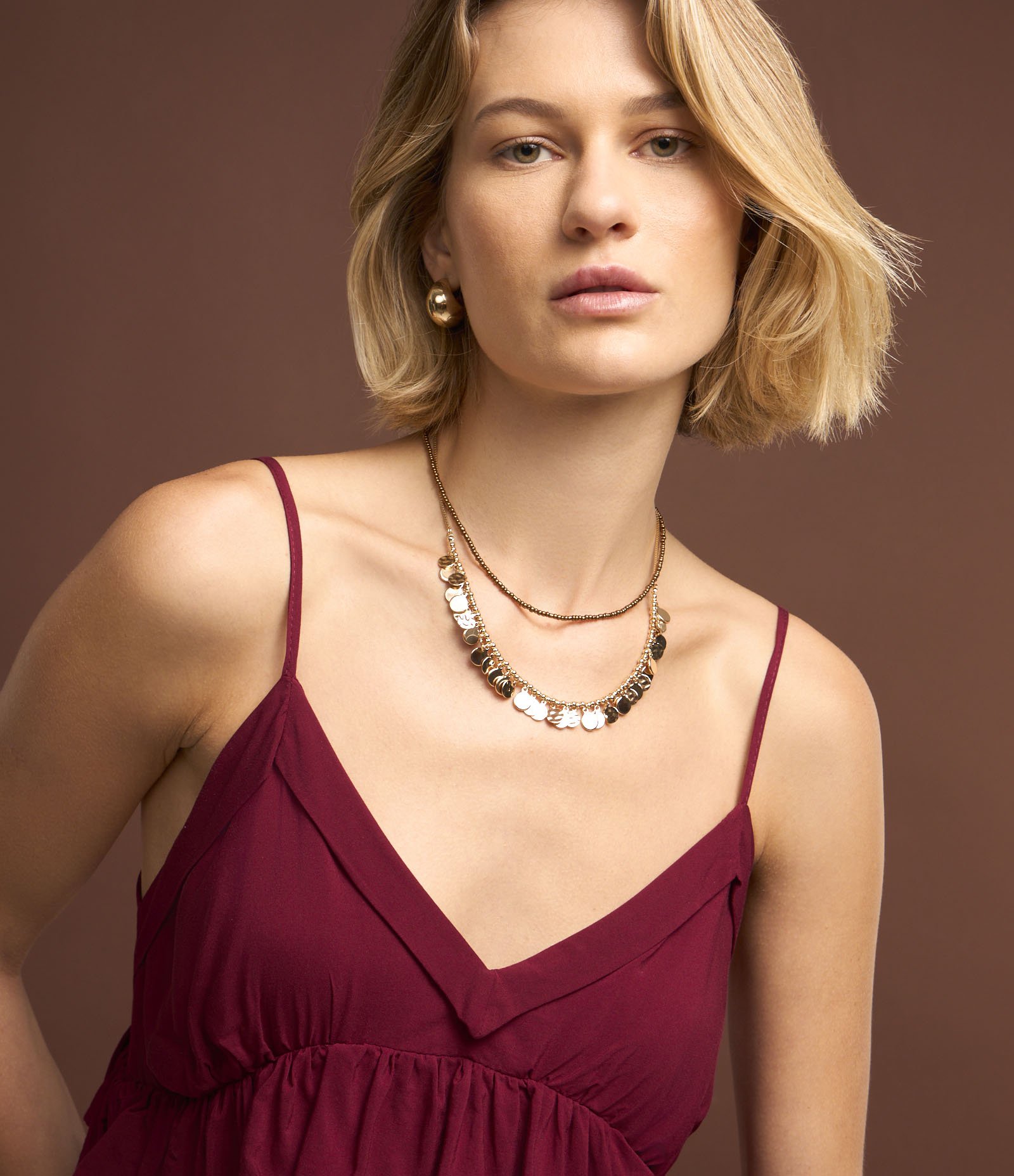 Blusa de Alça em Viscose com Babados Sobrepostos Vermelho 7