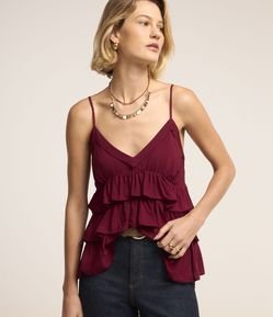 Blusa de Alça em Viscose com Babados Sobrepostos