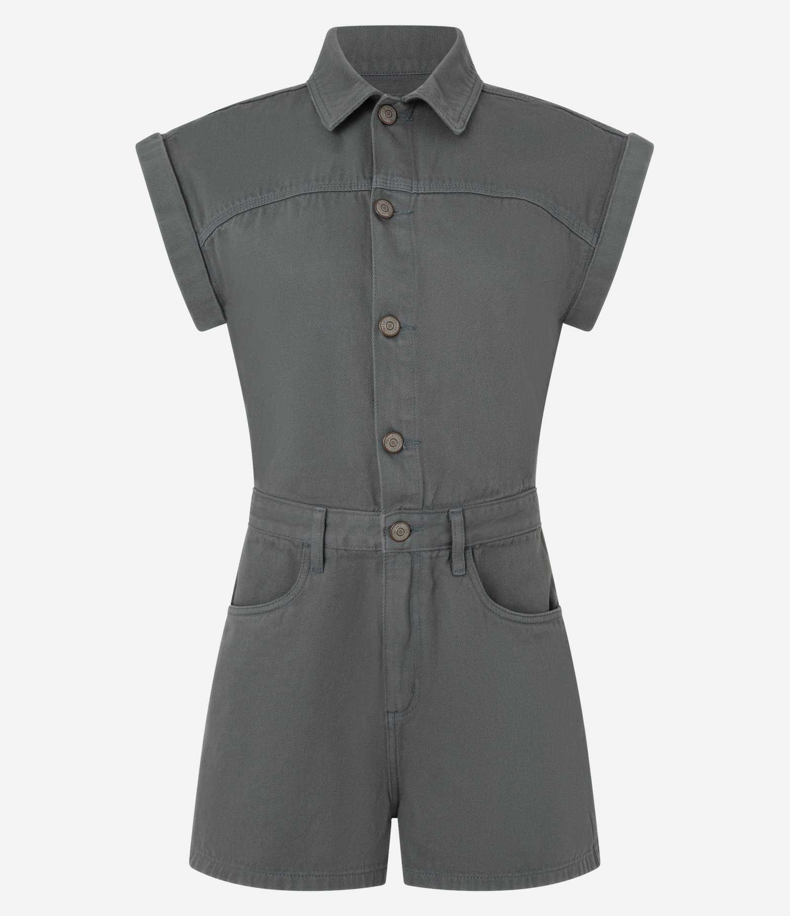 Macaquinho Curto em Sarja com Manga Curta Verde 4