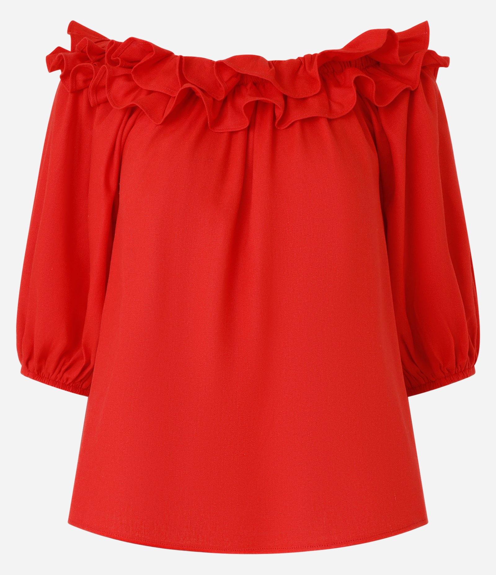 Blusa Ombro a Ombro com Linho e Babados Vermelho 5