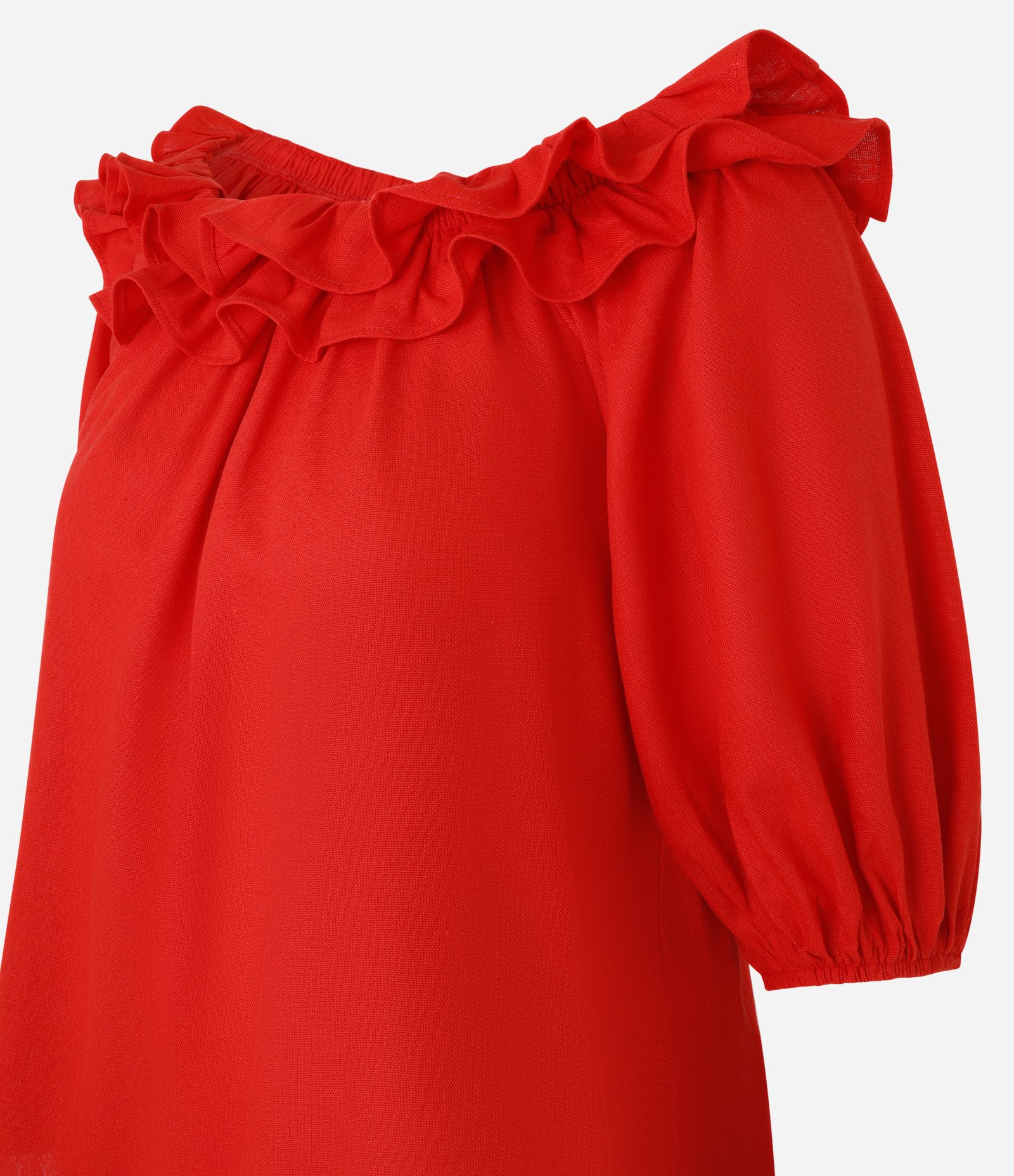 Blusa Ombro a Ombro com Linho e Babados Vermelho 6