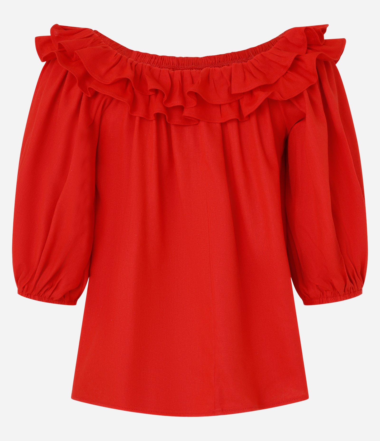 Blusa Ombro a Ombro com Linho e Babados Vermelho 7