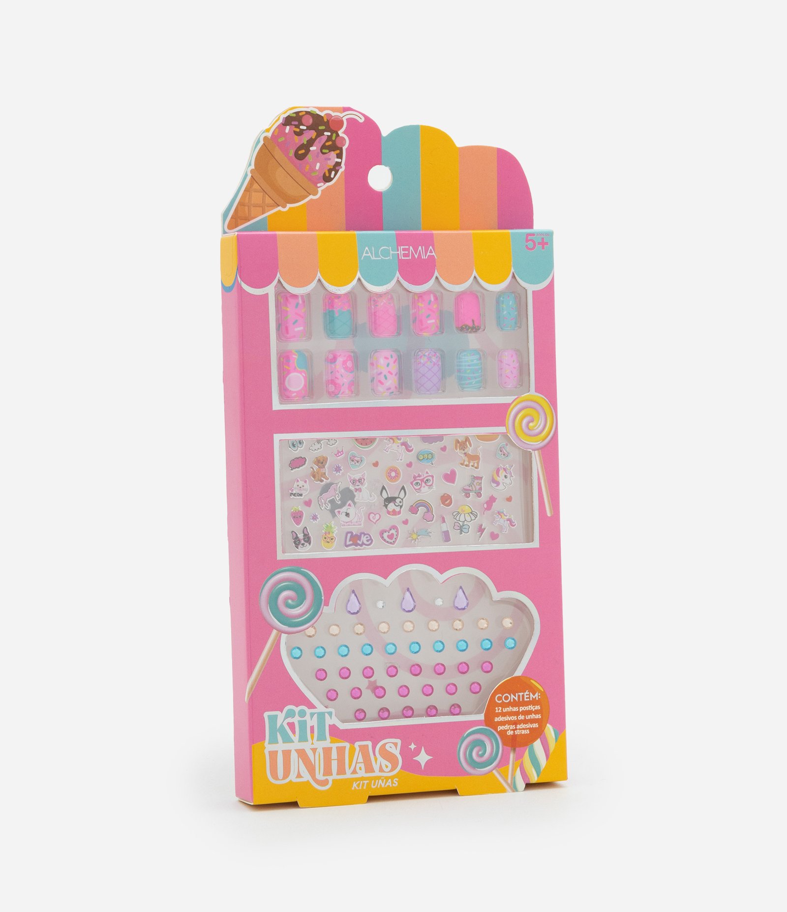 Conjunto de Unhas posticas com 12 pecas e adesivos Alchemia Rosa 3