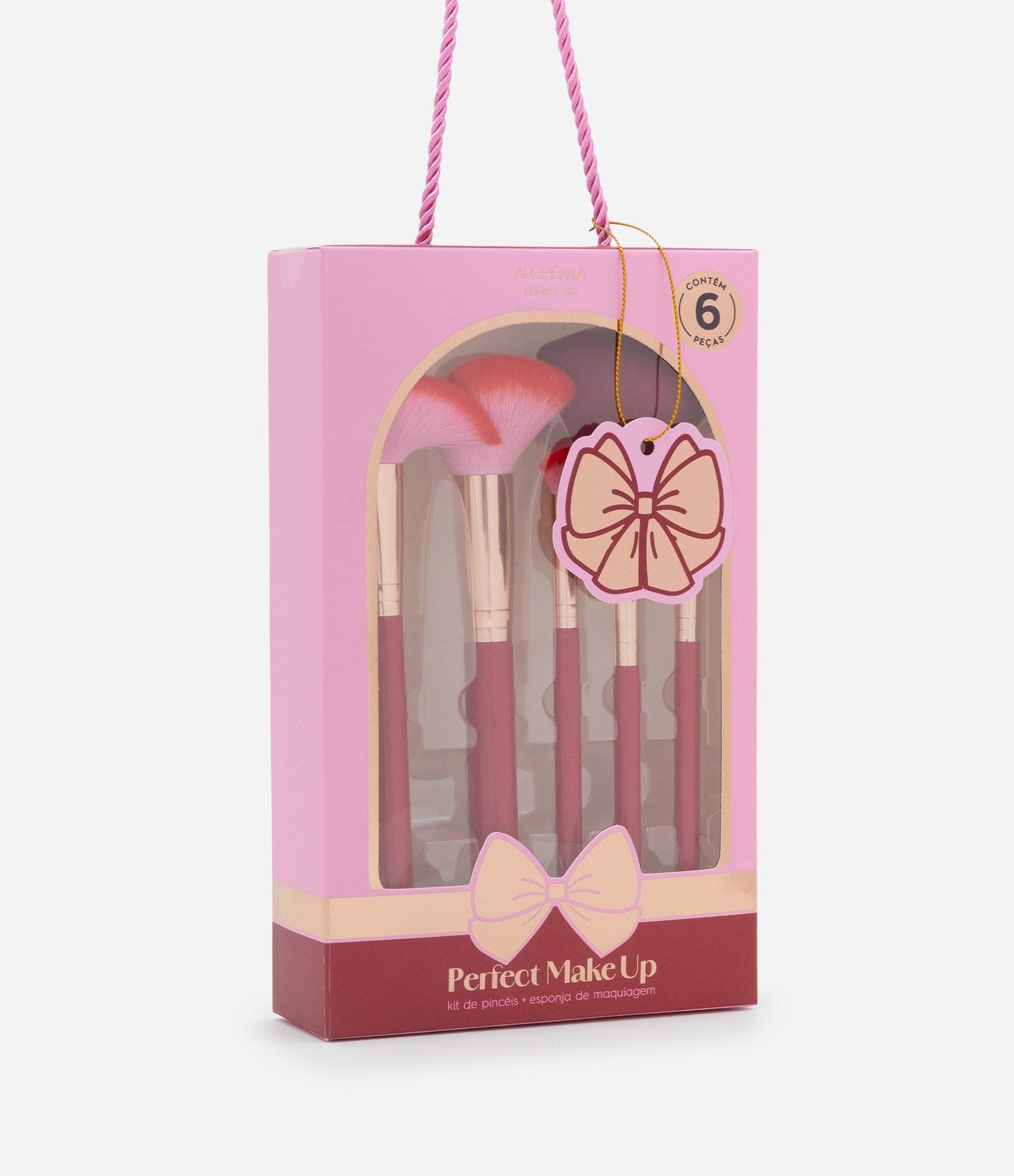 Kit 05 Pincéis e Esponja para Maquiagem Alchemia  Rosa 4